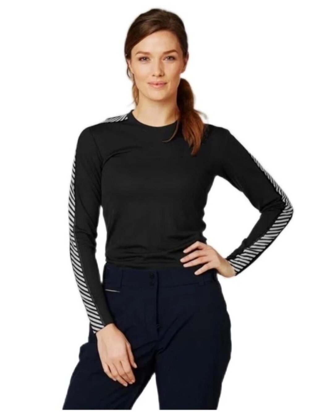 Helly Hansen Crew Neck Base Layer Long Sleeve Shirt Black Lifa Wicking medium